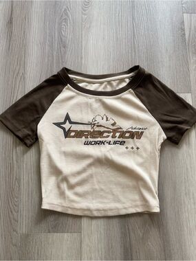 Kids Direction Work-Life Raglan Tee in Cream and Brown